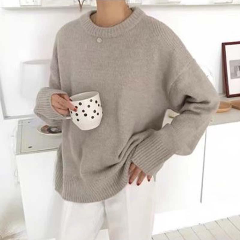 Women Cashmere Elegant Basic Sweater Autumn Winter Loose Soft O-Neck Knitted Pullovers Oversized Solid Color Jumper Knitwear