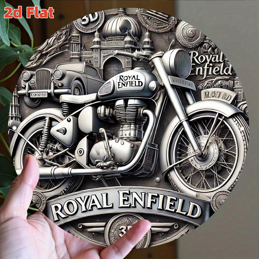 Mfoever Cartello in Latta Vintage Motocicletta Royal Enfield Cartello Rotondo in Latta Metallica Effetto Invecchiato Decorazione Murale per Moto Placca Artistica per Garage Man Cave Bar