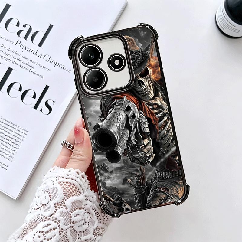 Reaper Skull Skeleton Gun Soft Phone Case For Xiaomi Redmi Note 14 15 Pro Plus 13 12 11S 11T 5G 10 9S 9 Plating Anti-Fall Fundas