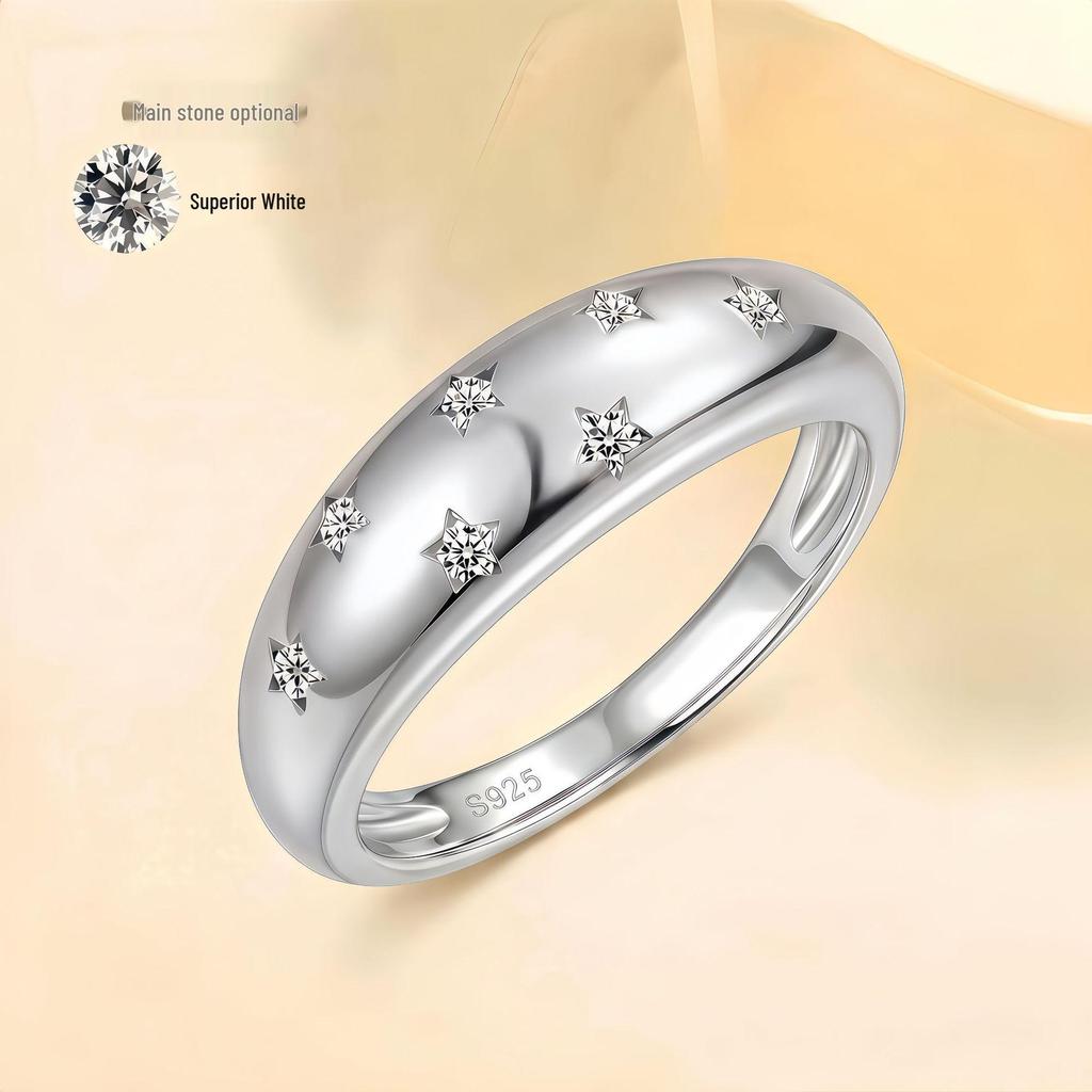 S925 Silver Moissanite Ring with Stars – Elegant and Fashionable Women's Accessory