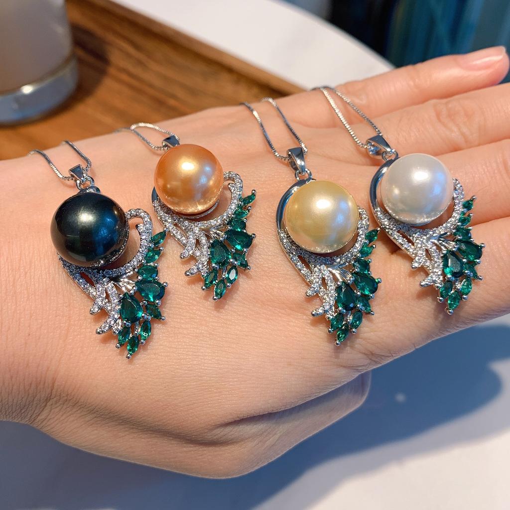 Cross Border Green Treasure Deep Yellow Shell Pearl Pendant Micro Inlaid Simulation Socialite Set Necklace Women