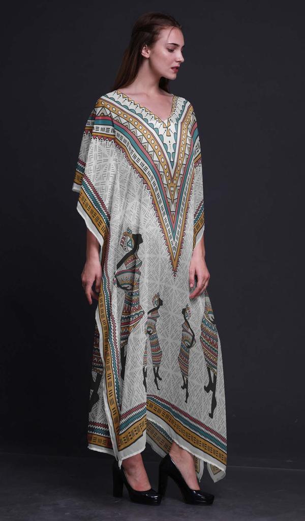Phagun Tribal African Long Caftan Maxi Dress Beach Swimwear Cover Up Womens