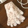 1 Pair Knitted Gloves Leopard Print Plush Warm Winter Gloves with Tie-Dye Color Bow Decoration Touchscreen Gloves