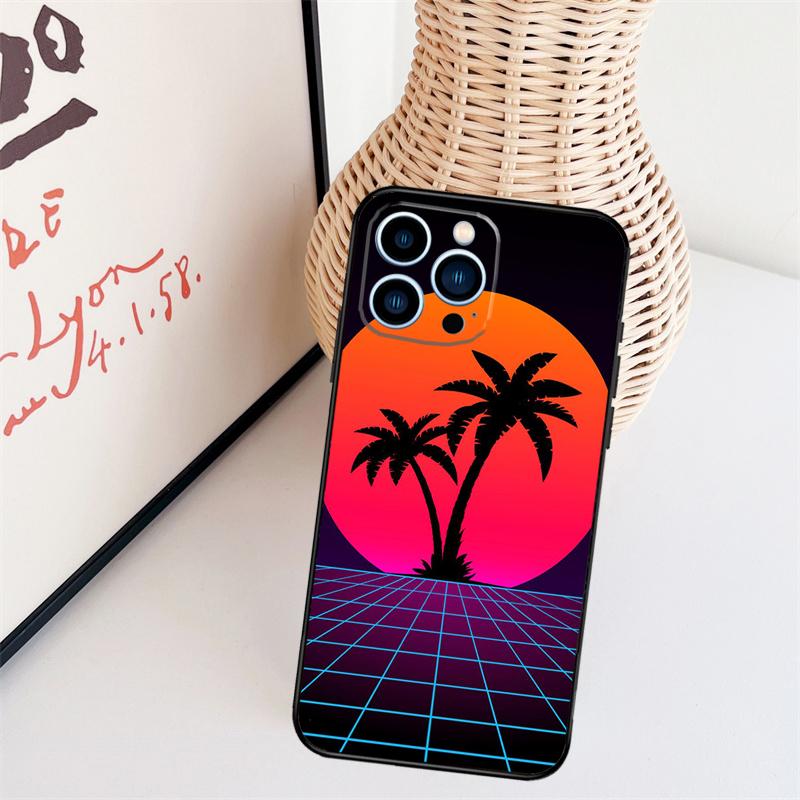 Retrowave Neon Palms Tree Phone Case For iPhone 17 Pro Max 16 15 11 13 12 14 Pro Max mini 15 16 Plus 16e 17 Air Cover