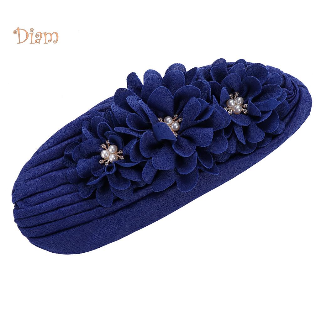 CMW Three Flower Decal Design Turban Hat Elastic Hijab Hair Loss Cover Headwear