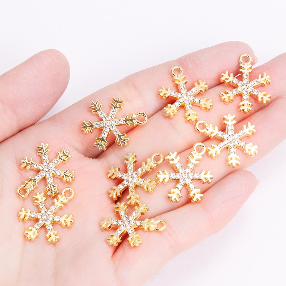 10Pcs Delicate Pearl Zircon Snowflake Pendant Alloy Metal Charms for Diy Jewelry Making Necklaces Earrings Craft Accessories
