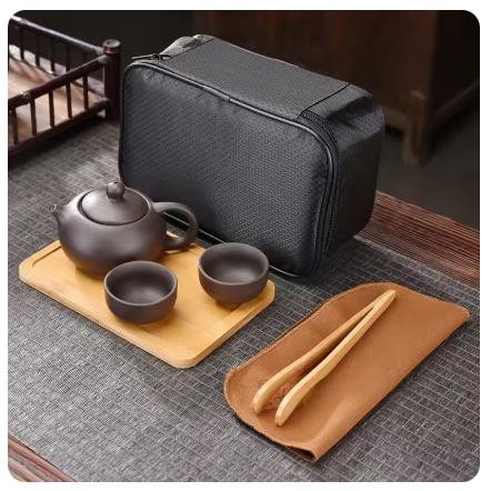 Purple Clay Travel Tea Set Outdoor Portable Kung Fu Tea Set Teas Infuser Teapot Teacup Filter Teas Brewing Utensils Teaware Sets
