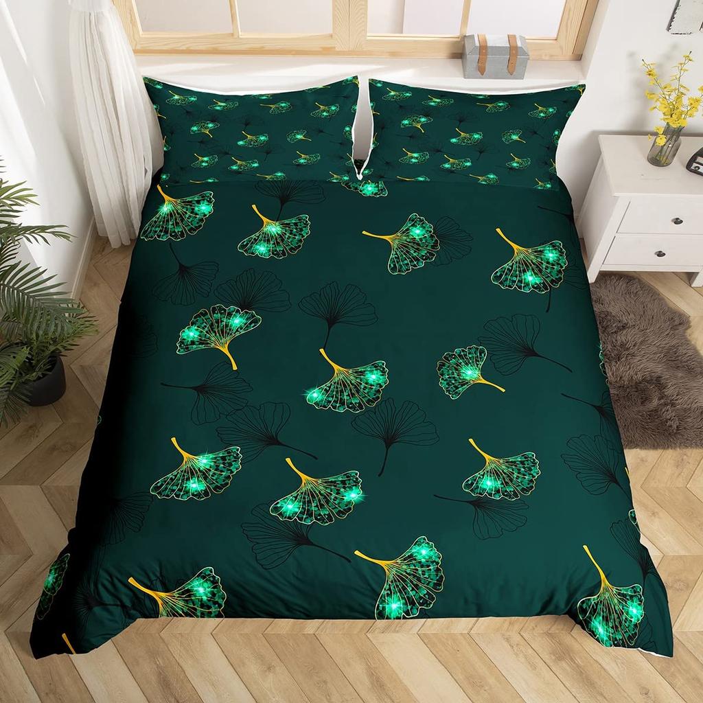 Ginkgo Leaves King Queen Duvet Cover Black Golden Ginkgo Biloba Leaf Bedding Set Botanical Quilt Cover Polyester Comforter Cover