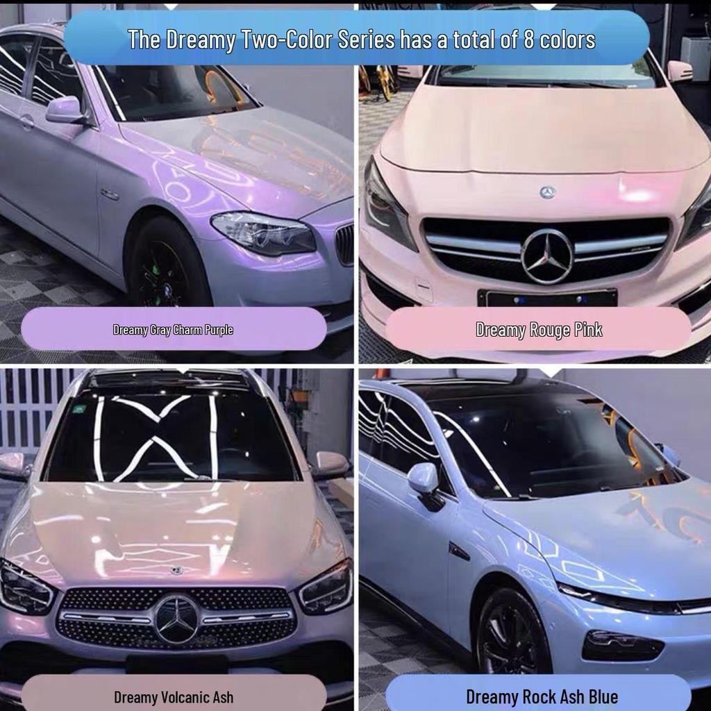 Car PET Film: Beetroot Purple, Glacier Blue, Piano White, Glossy Black - Full Vehicle Color Change Wrap.