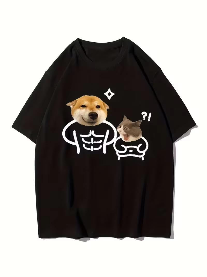 

Fun Dog Print T-shirt Short Sleeved Couple Outfit Summer Ins Trend Versatile Top for Men and Women Fashion Streetwear Tops - ... S разноцветный