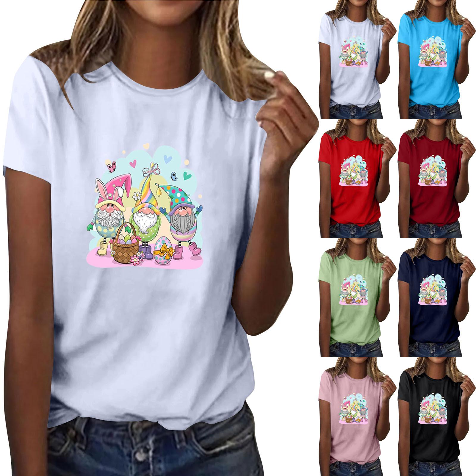 

Женская мода, повседневные пасхальные топы, рубашки с короткими рукавами и принтом, пуловер с круглым вырезом, футболки