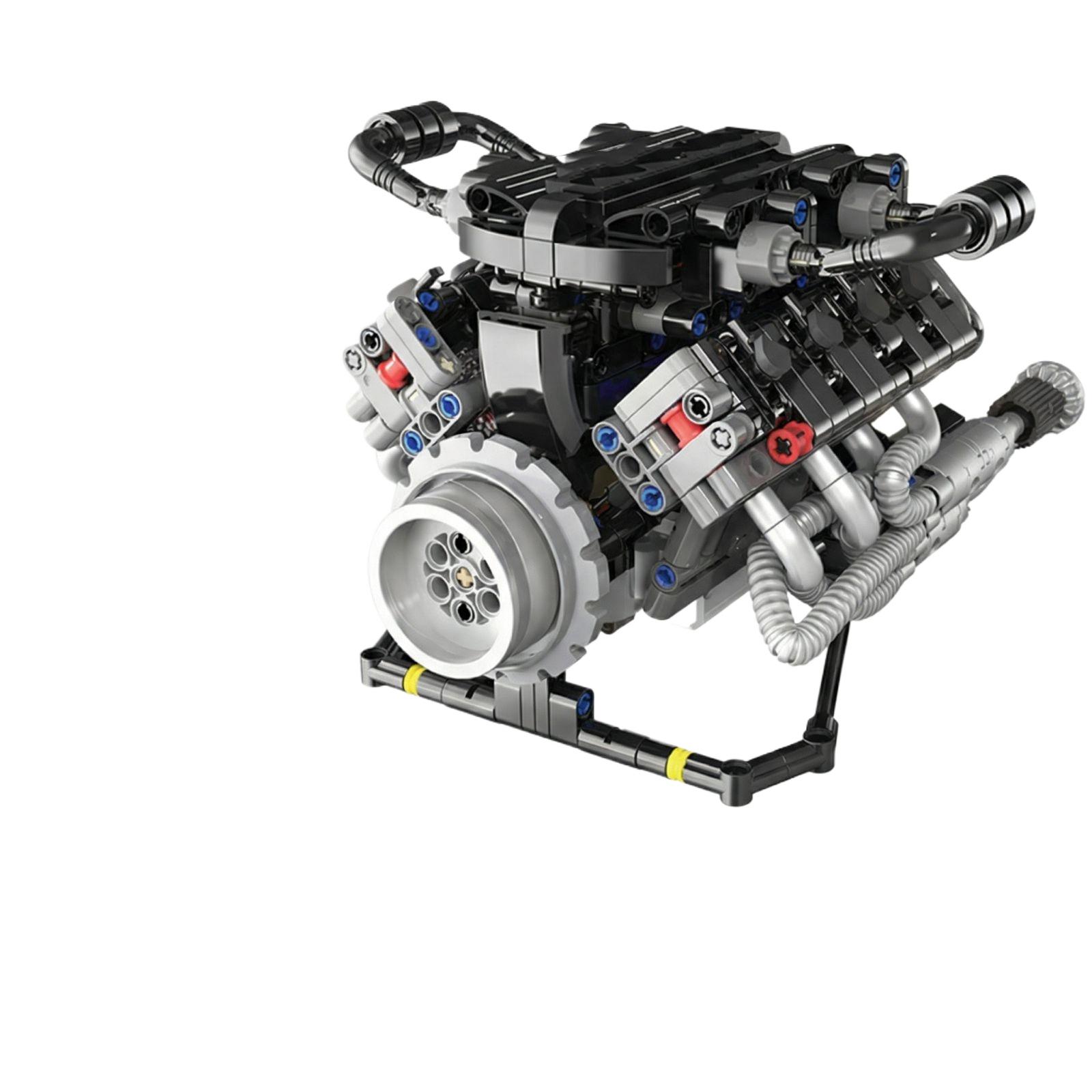 Building Block V8 Engine Model Kit Compatible with Major Brands Educational Mechanical Assembly Set for Adults and Teens One Size