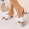 Square Heel Shoes Woman 2026 Slippers Casual Summer Butterfly-Knot Sandals Luxury  Summer Rubber Rome Sandals