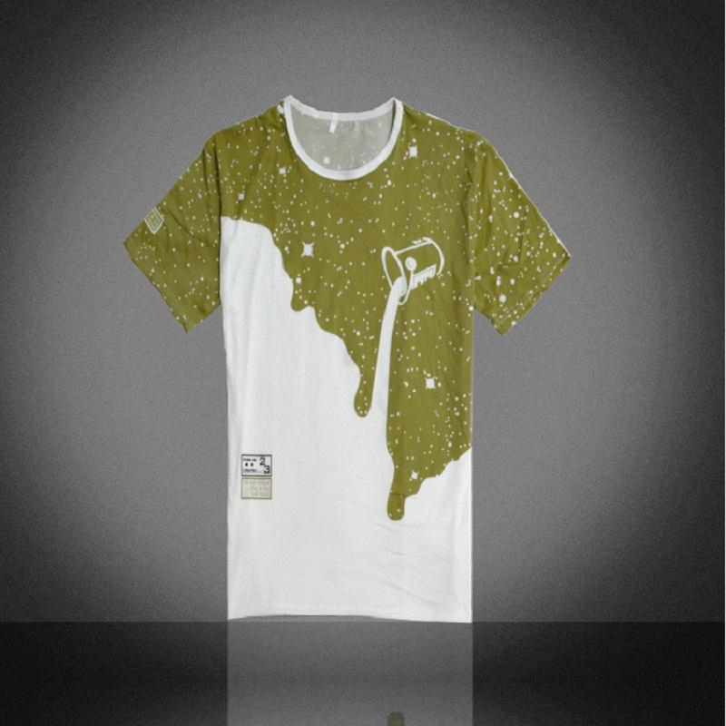 Trendy Mens Fashion Milk Poured Pattern Printed Short Sleeve Round Neck T-shirt
