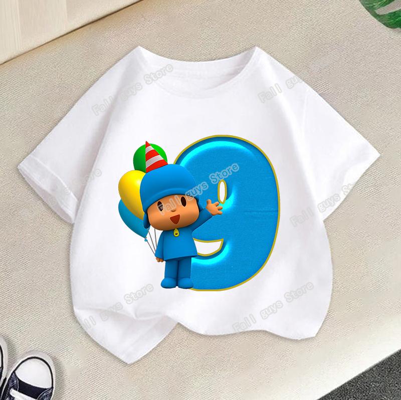 Maglietta Serie di Compleanno di Pocoyo Merch Cartoni Animati T-shirt a Manica Corta Vestiti Estivi Carini Girocollo Top Casual Regalo