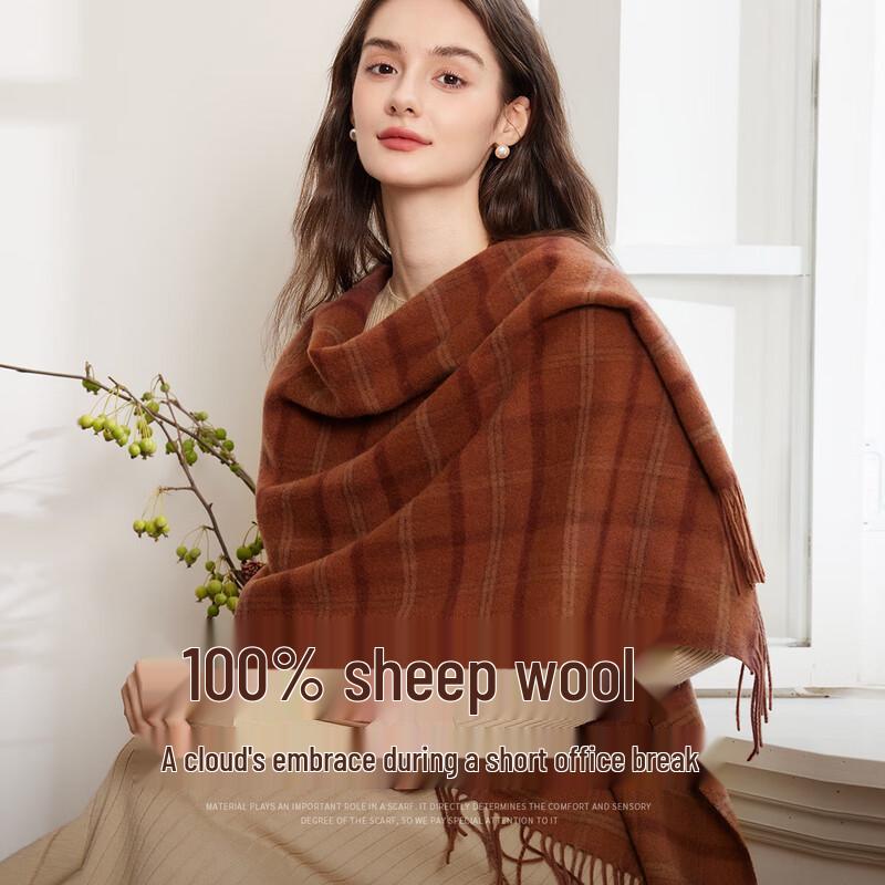 

Женский клетчатый шарф из 100% чистой мериносовой шерсти, коллекция 2025