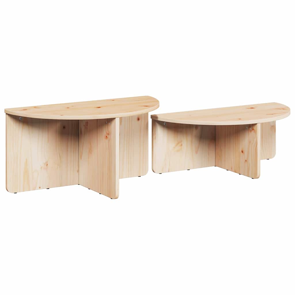 Coffee Table Set 2 pcs Natural Solid Pine Wood
