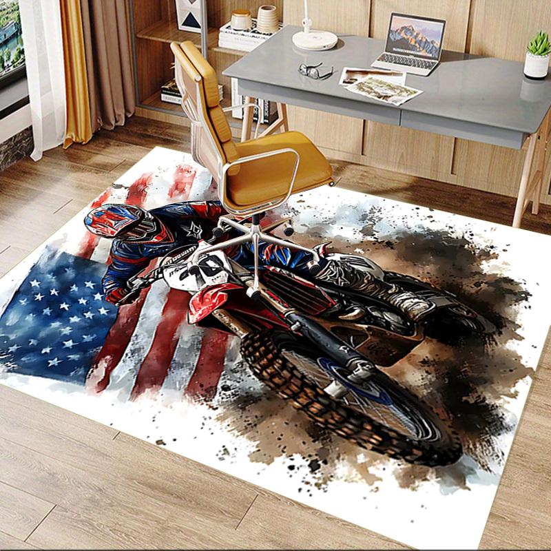 1PC Motorcycle American Flag Non-Slip Floor Carpet Compatible for Office&Living Room&Dining Room - Flat-Weave Machine- Soft & Pattern-E286