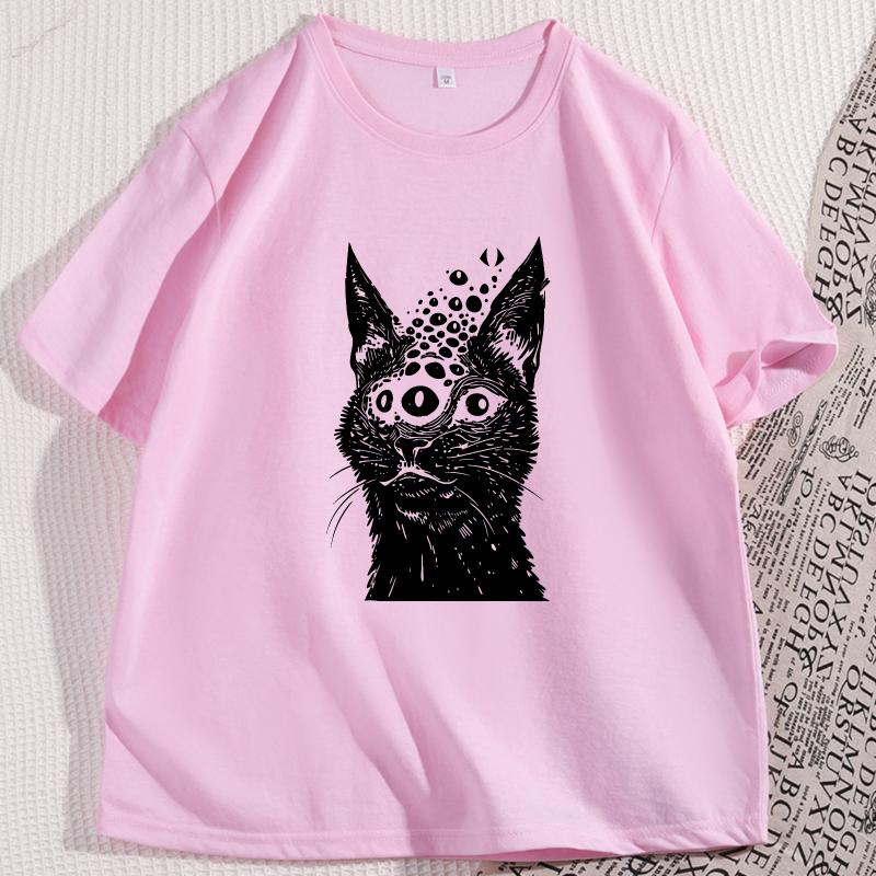 Weirdcore Cat T Shirt Harakuju Creepy Horror Goth Cat TShirt Gothic Dark Aesthetic Tshirt Men Women Graphic T Shirts Clothes