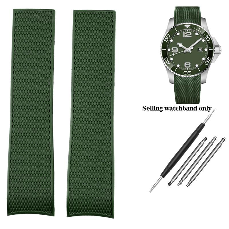 21mm Curved End Rubber Watchband for Longines Conquest HydroConquest L3.781 642 742 782 Sports Diving Silicone Blue Watch Strap