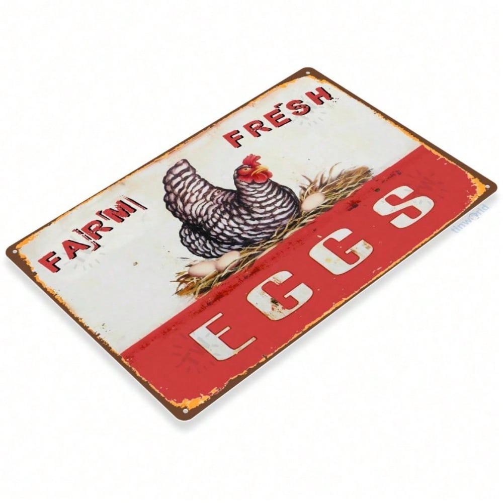Vintage Fresh Eggs Farm Rustic Tin Sign 8x12 Inch Metal Wall Art Poultry Lover Gift Farmhouse Kitchen Decor