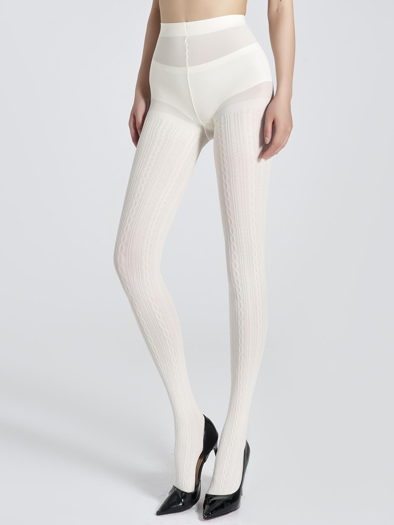 Ein Paar einfarbige modische vertikal gestreifte Strumpfhosen und dünne halbtransparente Strumpfhosen für Damen S-M white