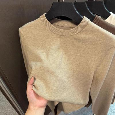 Pull en tricot de couleur unie pour homme - Col rond, manches longues, tenue décontractée automne/hiver