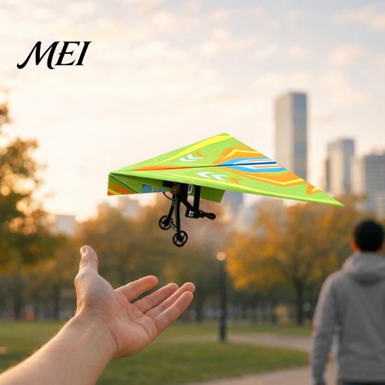 Indoor Outdoor Aircraft Toy Remote Control Paper Airplane Kit, with Gyro Stabilizer, Dual Propellers, DIY Electric 2.4G Glider RC Plane Set,