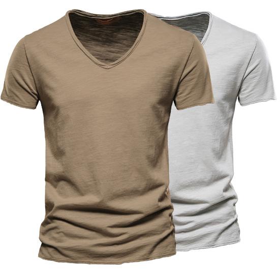 T-shirt da uomo con scollo a V, maniche corte, texture morbida, tinta unita, semplice maglione top, streetwear