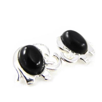 [H3448] - Silver 'Jet Black Goddess' Elephant Earrings (rhodium Plated) - 11x9 Mm