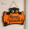 Halloween Yard Hanging Signs Wooden Door Plaque, Printed Black Cat Pumpkin Castle Spider Web Front Creative Gifts Sign, Waterproof Ornament for Indoor