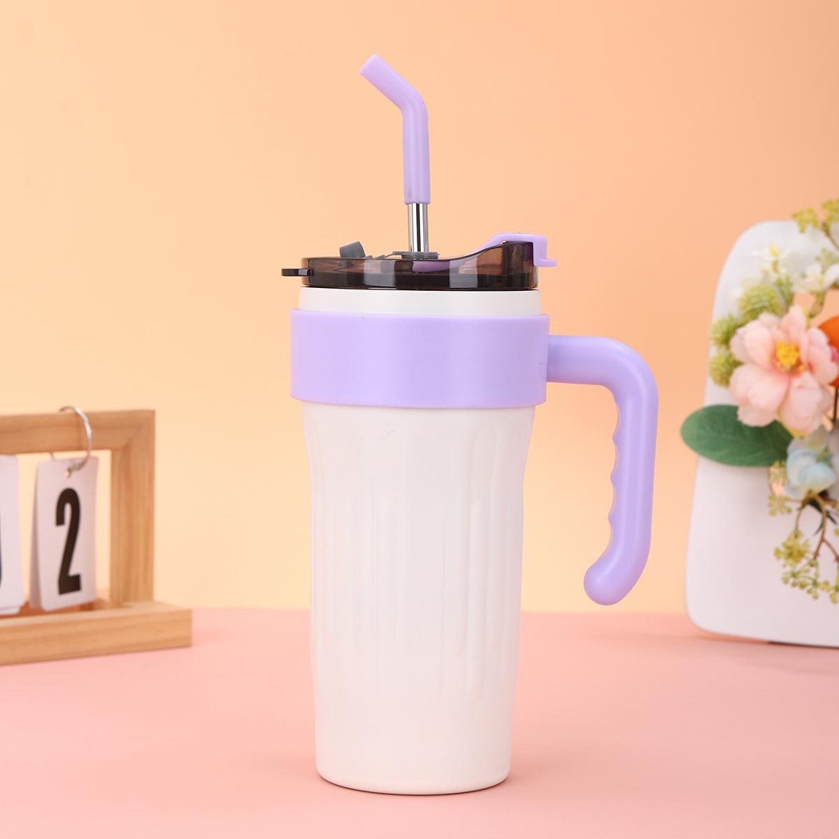 

Новая большая кружка с ручкой Термокружка из нержавеющей стали Стильная с соломинкой Ледяная кружка Простая автомобильная кружка Прочная Прочная Полезная 860ml