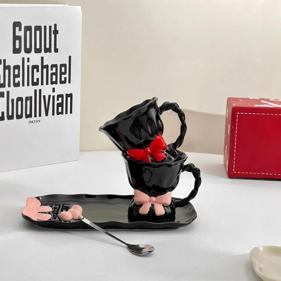 High Looking Bow-shaped Ceramic Mug Home Exquisite Afternoon Tea One Cup One Dish Set for Best Friend Cup