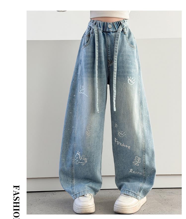Nuovi Pantaloni Jeans Larghi a Gamba Larga Stampati Stile Coreano da Ragazza 2026