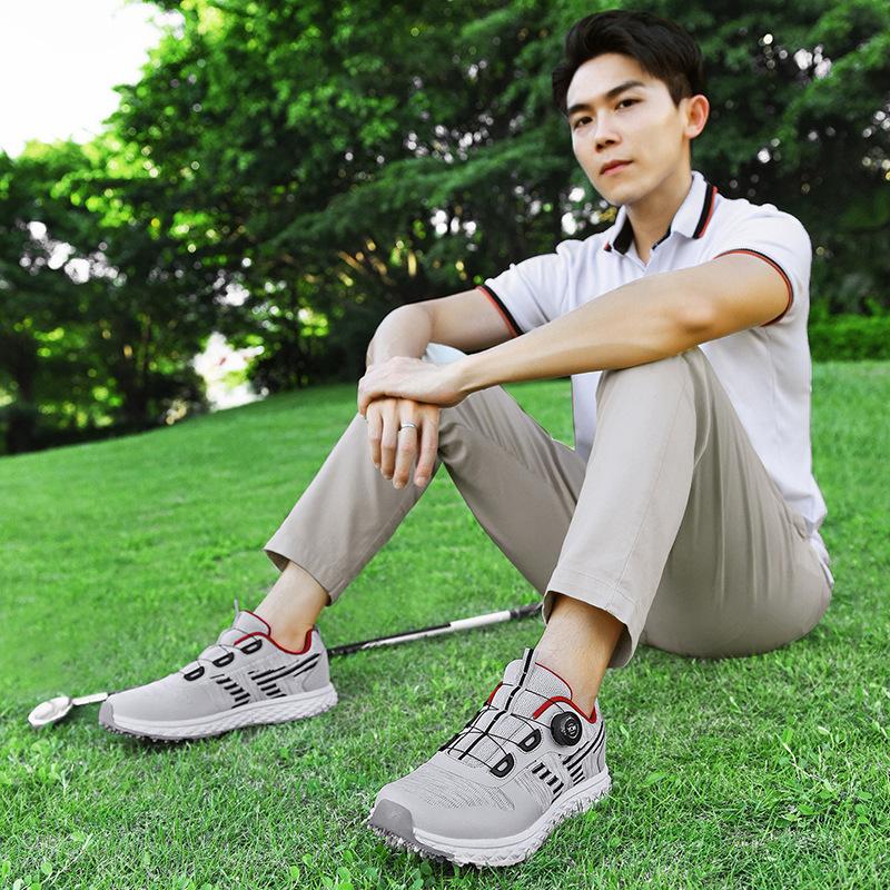 New products fly-woven golf shoes men's rotating buckle quick wear off platform casual shoes men's trendy shoes