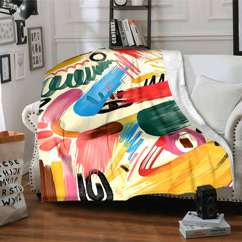 1pc Colorful Brushstroke Design Blanket Warm, Cozy, And Soft, Suitable for Sofas, Beds, Cars, And Office Use.Perfect for Camping And Travel, Making It
