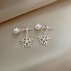Silver needle inlaid zircon snowflake pearl stud earrings exquisite niche temperament versatile earrings earrings