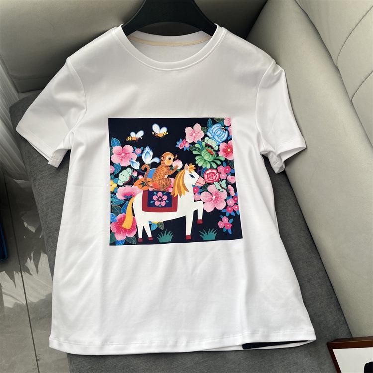 

Women s Winter T-shirt: Auspicious New Year Print, Soft Cotton Knit Fabric M/36 (55-60 kg)