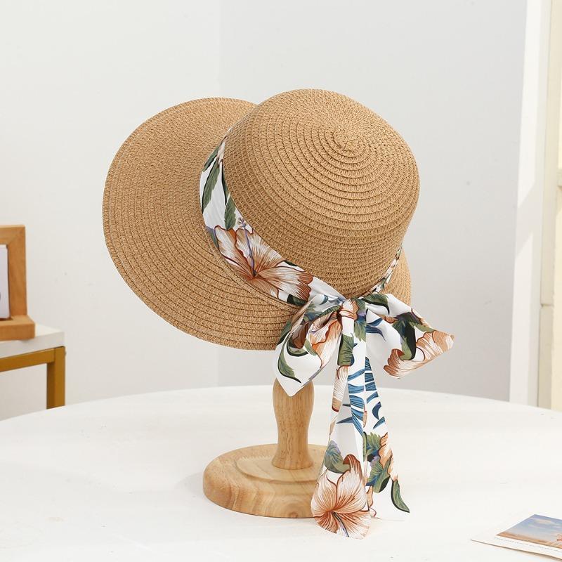 Summer Bow Sun Hat Female, Seaside Beach Vacation Sun Hat Outdoor Big Brim Sun Hat Sweet Straw Hat