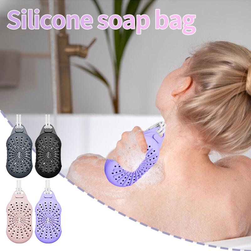 Silikon Seifensäckchen Sparsäckchen mit Kordel zum Peelen Duschschrubber Bademassage Doppelseitiges Texturdesign Badewaschen