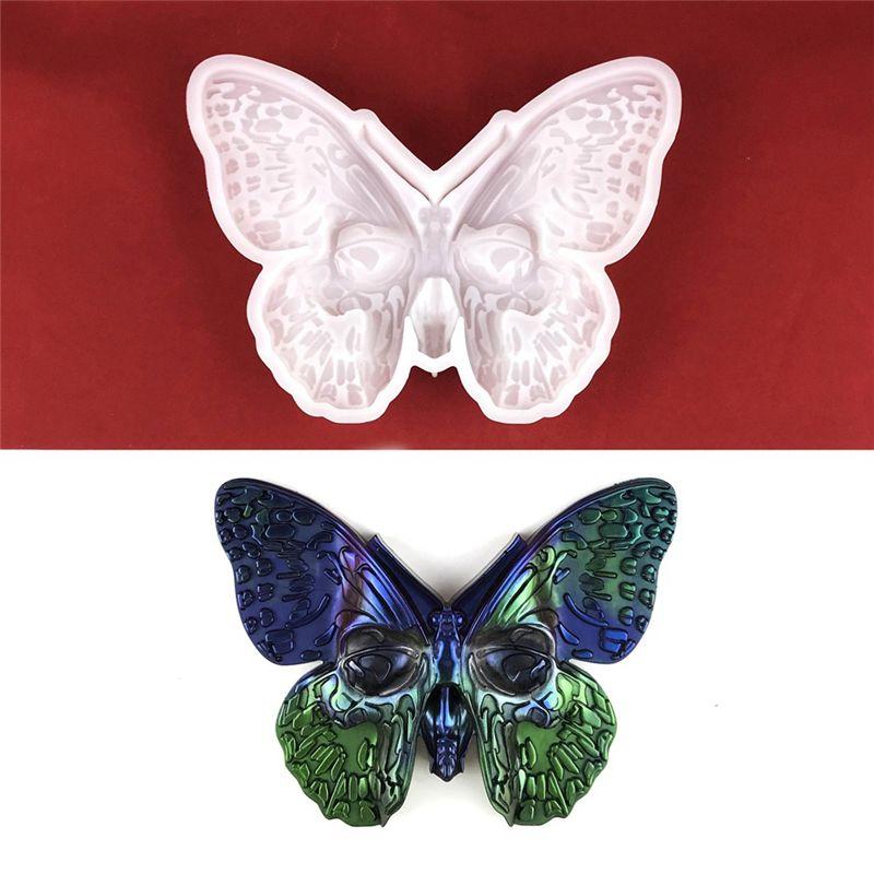 ABJI-Skull And Butterfly Pendant Glue Mold DIY Halloween Decoration Pendant Skull And Butterfly Silicone Mold