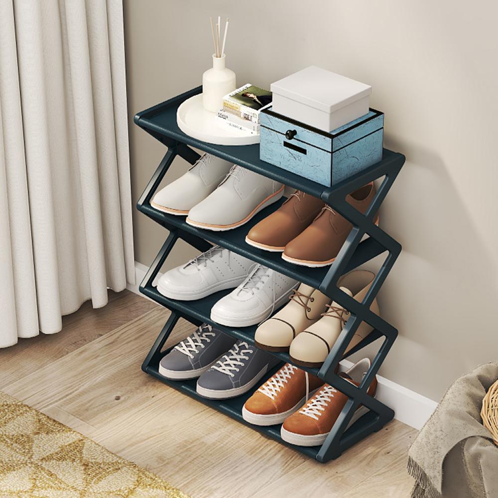 1 Stück 4-lagiges x-förmiges Schuhregal, einfarbig, einfaches Heimmontage-Schuhregal, geeignet für Veranda, Wohnzimmer