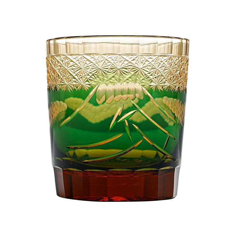 Incisione a Mano Giappone Monte Fuji Edo Kiriko Bicchiere da Whisky Cristallo Ambra Calici da Vino Tumbler da Whisky Bicchiere per Distillati Sake Tazza da Acqua