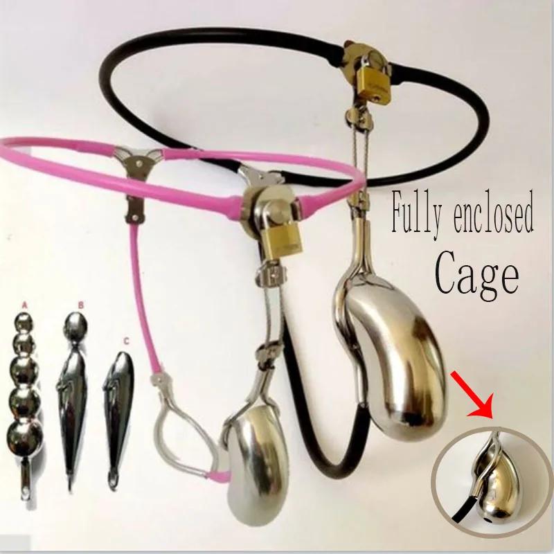 Adjustable Invisible Male Stainless Steel Chastity Belt with Enclosed Cage Plug Full Cover Restraint with Hole Sex Toys for Men