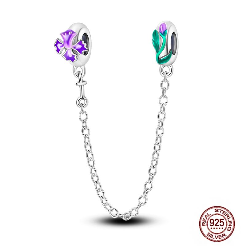 Star Moon Slide Safety Chains Charms 925 Sterling copper Heart Evil eyes Silicone Spacer Beads Fit Original Bracelet DIY Zircon