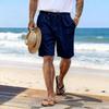 Pantaloncini in Cotone e Lino Coulisse Vita Elastica Gamba Dritta Monocolore Traspiranti Quotidiani da Spiaggia Casual