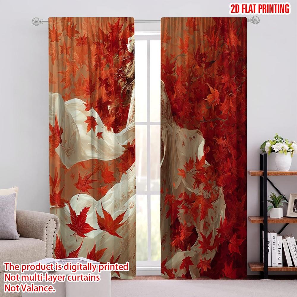 

2pcs,2D plane printing Popular Curtains Autumn Leaf Polyester (without rod) Decorations Outdoor for Living Room and Bedroom 52.50 × 116.00 cm 2 pcs