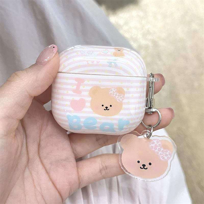 Japan and South Korea Pink Striped English Bear for AirPods 1 /pro1 Earphone Protective Case Cover Second and Third Generation New Models