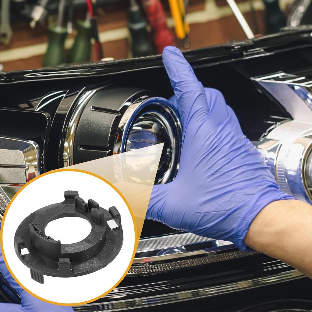 Automotive LED Headlight Bulb Retainer Adapter Holder Socket - Car Headlight Socket - for Hyundai Plastic Black - 1 Pair