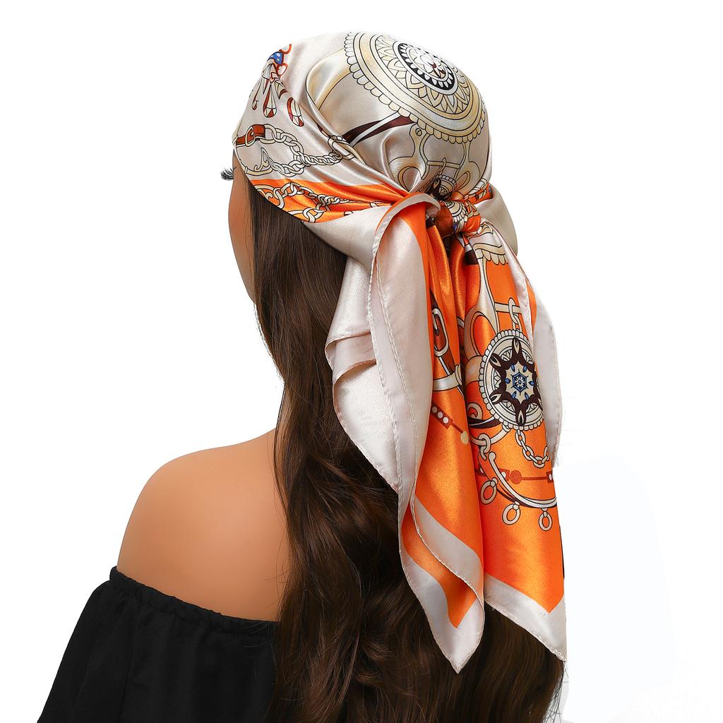 90*90cm Silk Scarf Scarftop Headwraps For Woman Fashion Four Seasons Hair Accessories Hijab Foulard Bandana Femme Headscarf